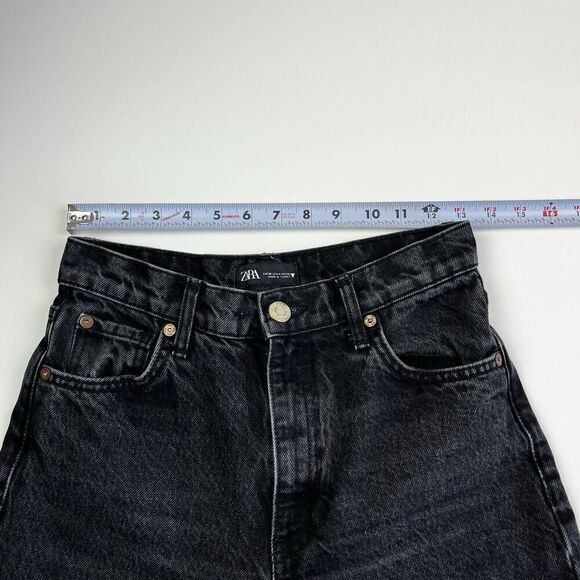 ZARA Wide Leg Raw Hem Jeans Sz 4 Black High Waist Relaxed 100% Cotton Classic - Picture 5 of 10